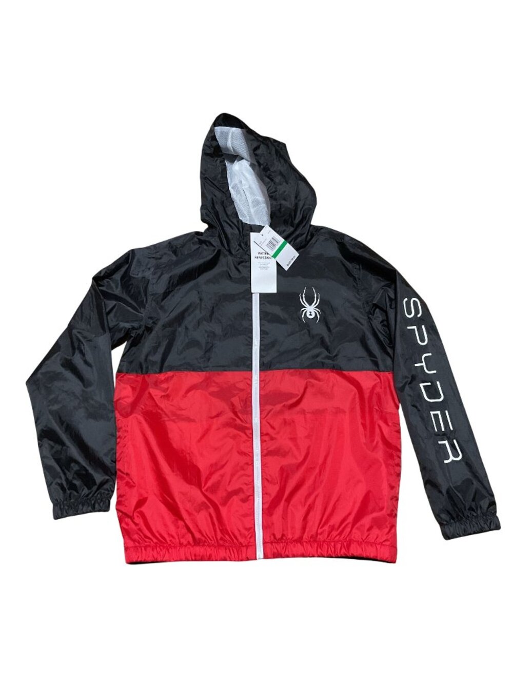 NWT Spyder Windbreaker Rain Jacket Size L Red Black Logo Water Resis Mesh Lined